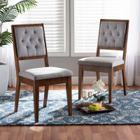 Baxton Studio RH2083C-Grey/Walnut-DC-2PK Gideon Modern and Contemporary Grey Fabric Upholstered and Walnut Brown Finished Wood 2-Piece Dining Chair Set 